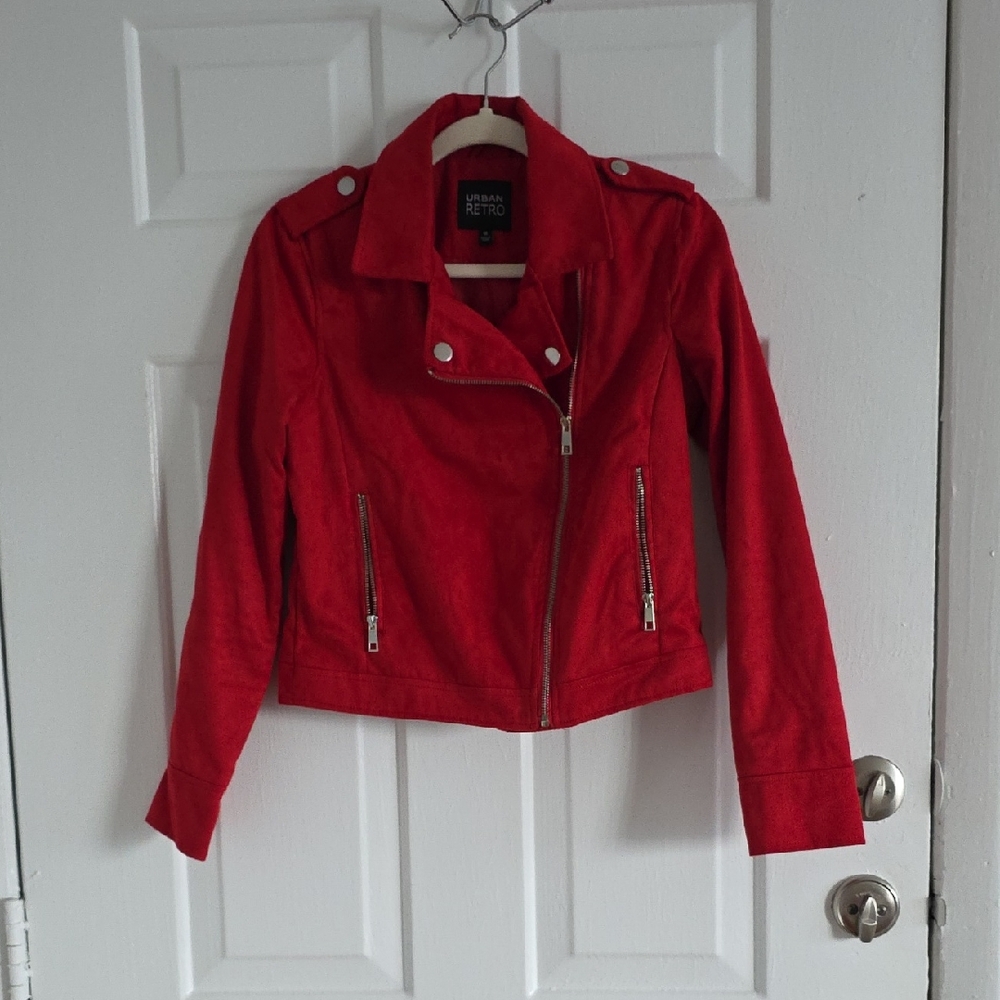 Red Suede Moto Jacket - Women's